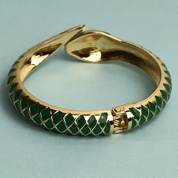 Serpenti Snake Enamel Hinged Cuff Bracelet Cut Diamond Emerald Green Gol… - Picture 6 of 7